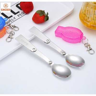 SUS 304 stainless steel portable for thermos and travel foldable spoon with plastic box